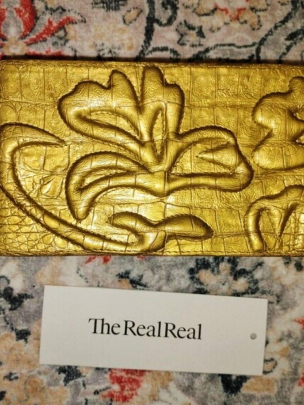Authentic Nancy Gonzalez Light Metallic Gold Genuine Crocodile Clutch Box Bag